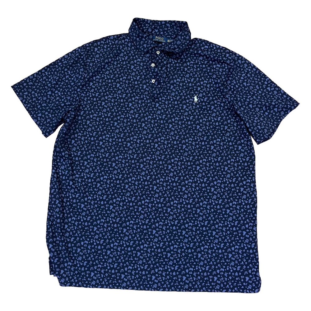 Polo Ralph Lauren Shirt Mens 2XLT Dark Blue Floral Short Sleeve Button Up Preppy